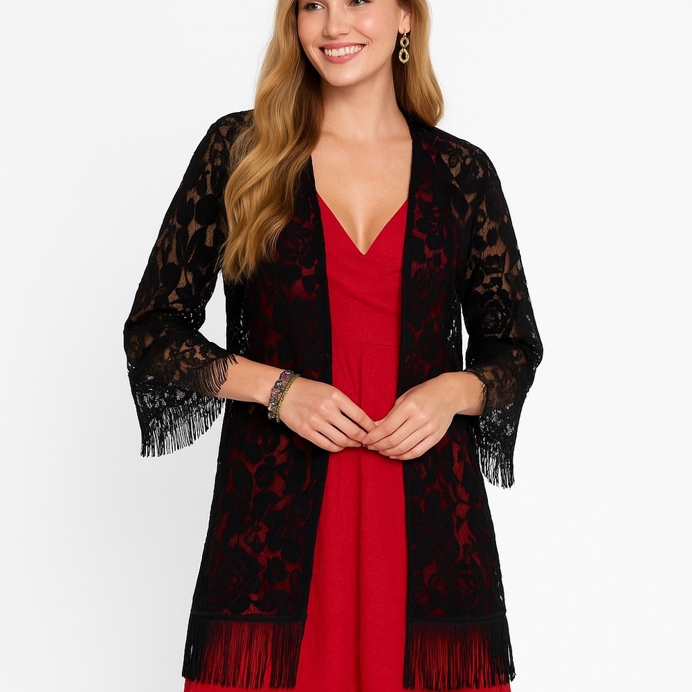 Johnny Was velvet burnout fringed QUEEN KIMONO NWT extremely oversized